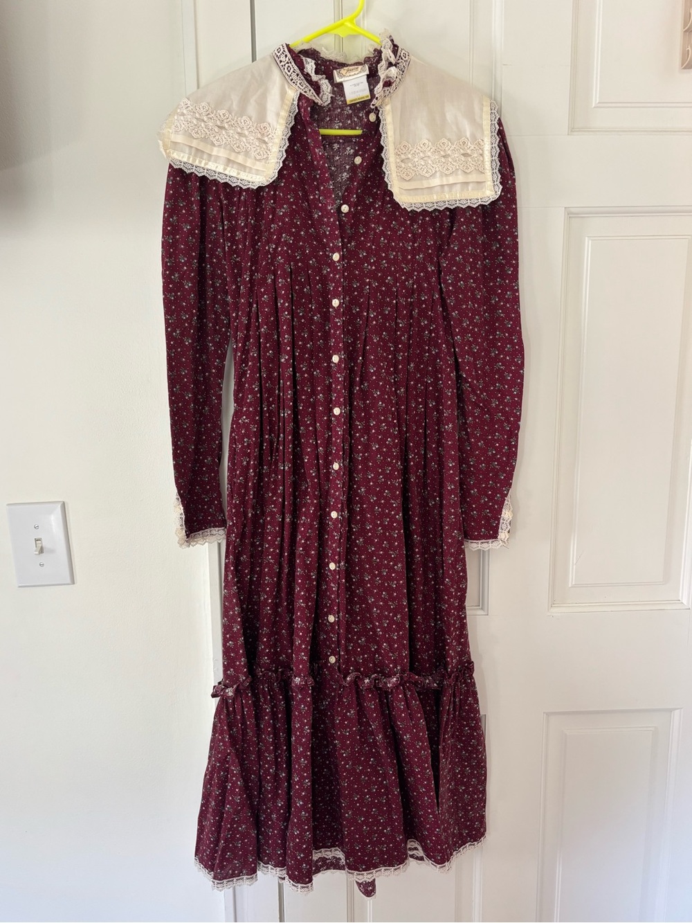 Vintage 1970s Gunne Sax Burgundy Prairie Dress